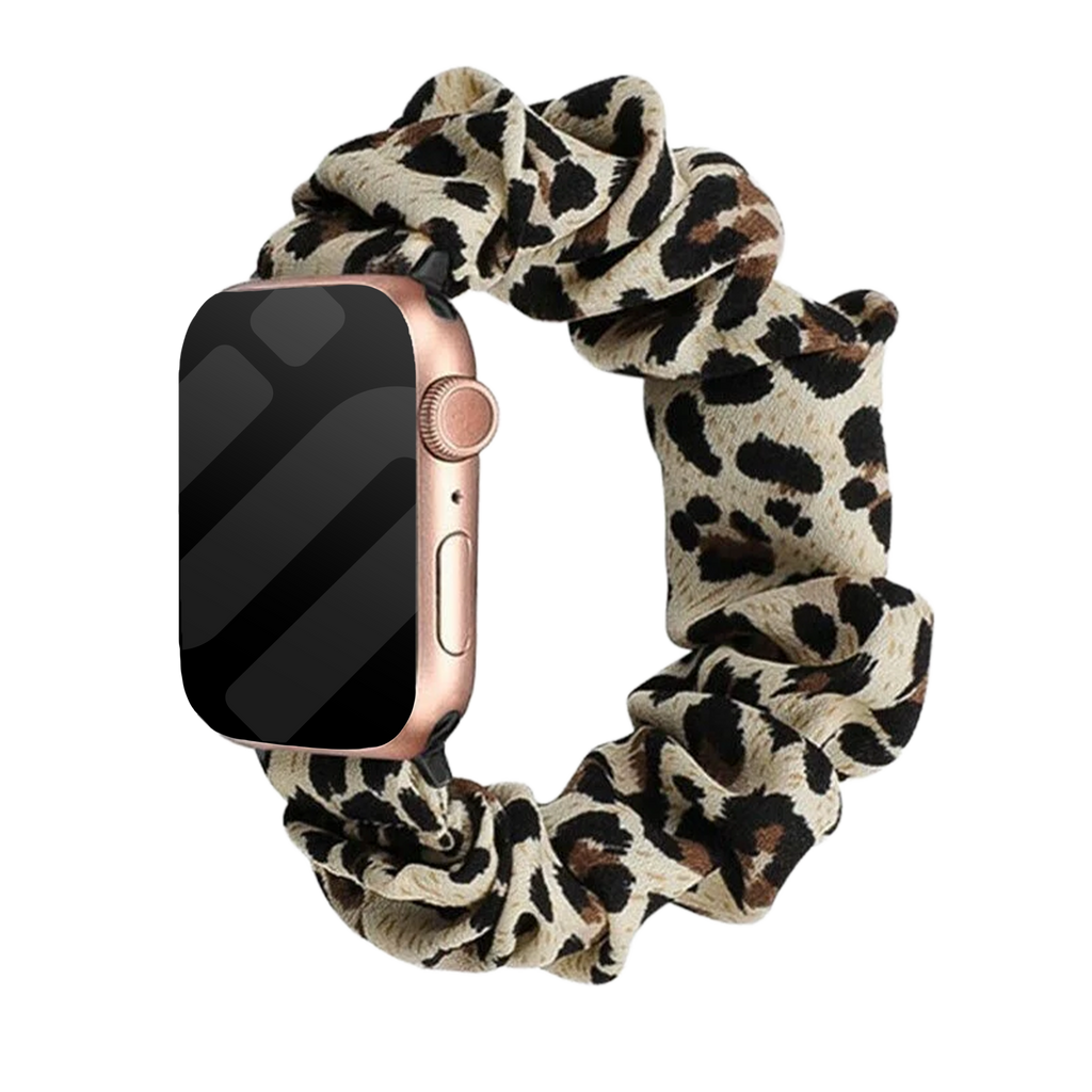 سوار سكرانشي مطاطي بنقشة جلد الفهد — ملاءمة مرنة لساعة Apple Watch