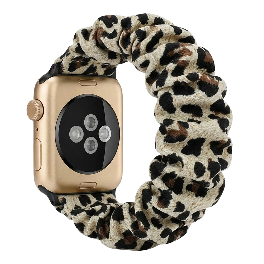 سوار سكرانشي مطاطي بنقشة جلد الفهد — ملاءمة مرنة لساعة Apple Watch