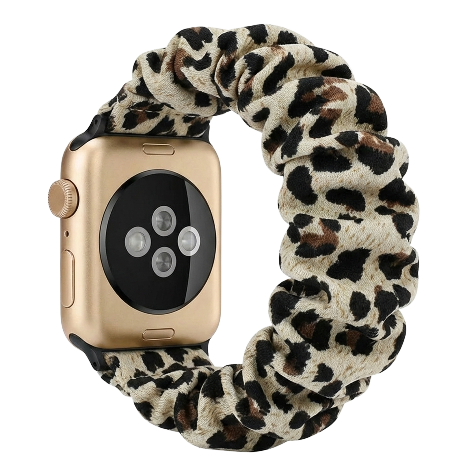 سوار سكرانشي مطاطي بنقشة جلد الفهد — ملاءمة مرنة لساعة Apple Watch