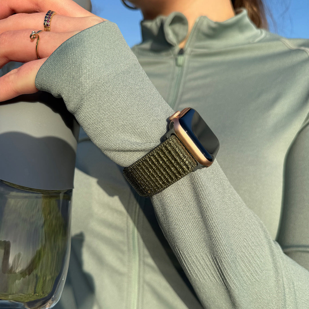 Apple Watch Nylon Loop Strap — Army Green, Adjustable Fit