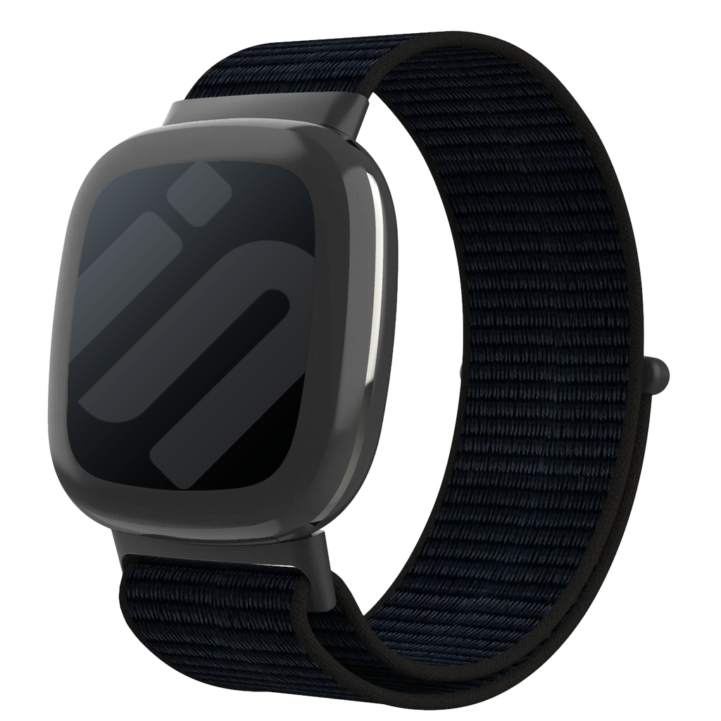 Nylonarmband till Fitbit Sense 2 – svart vävd design, säker kardborrestängning