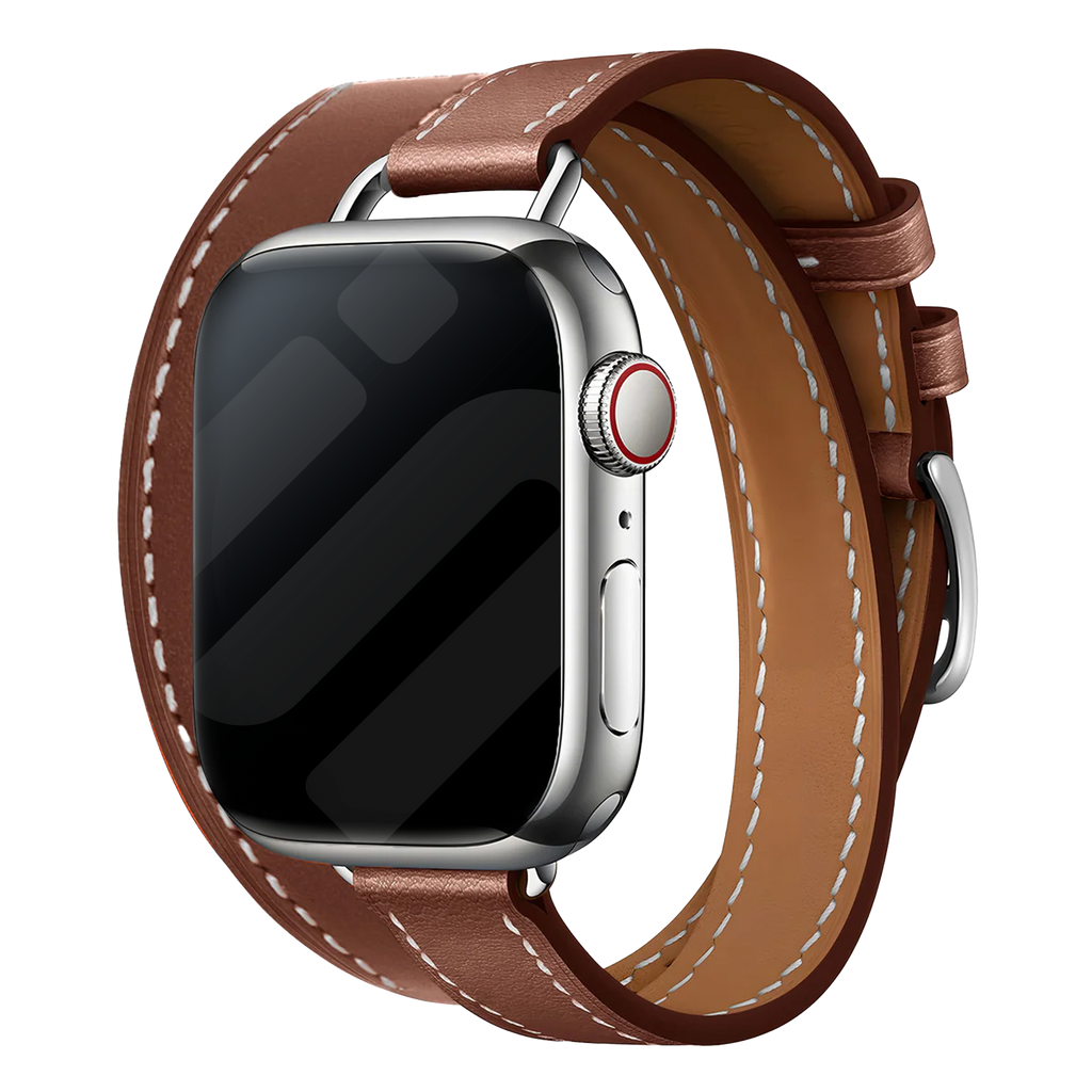 Apple-Watch-Doppelarmband — echtes Leder, kräftiges Braun