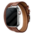 Apple-Watch-Doppelarmband — echtes Leder, kräftiges Braun