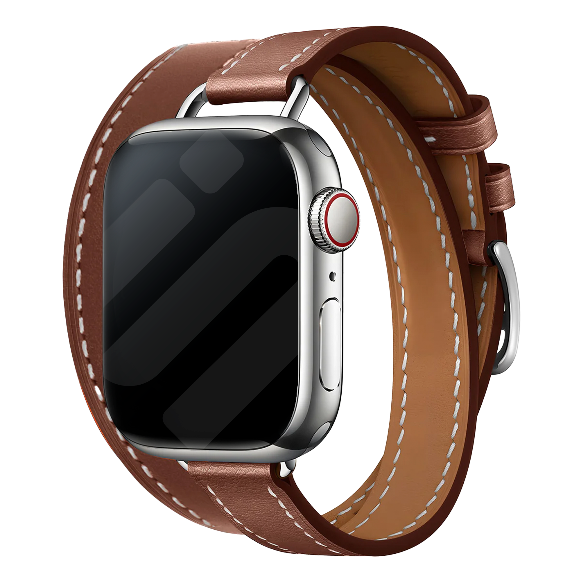 Apple-Watch-Doppelarmband — echtes Leder, kräftiges Braun