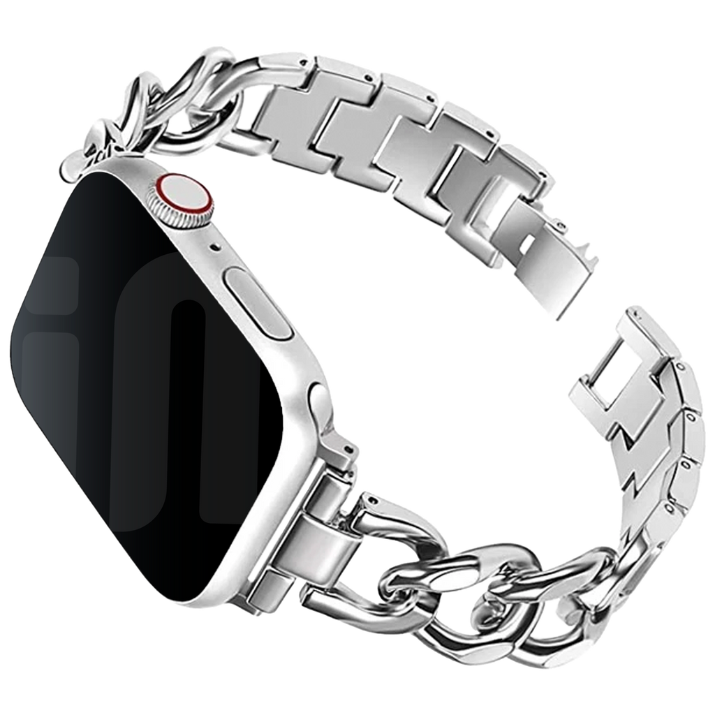 سوار سلسلة فولاذية فضية لساعة Apple Watch — تصميم بوصلات متشابكة