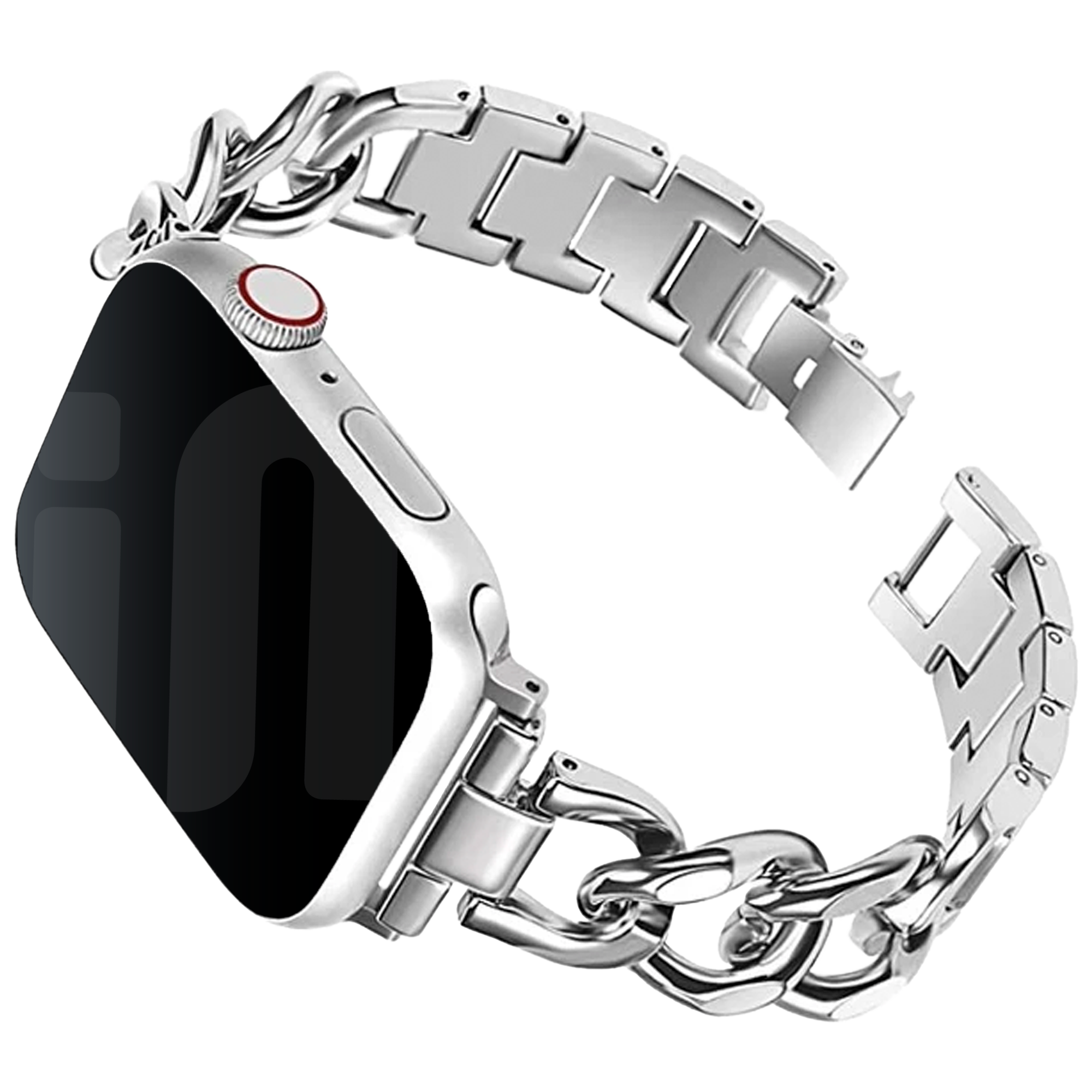 سوار سلسلة فولاذية فضية لساعة Apple Watch — تصميم بوصلات متشابكة