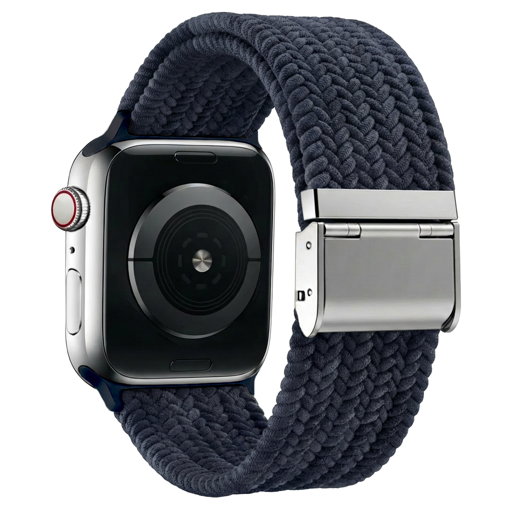 سوار Apple Watch مضفّر — تصميم منسوج بلون فحمي