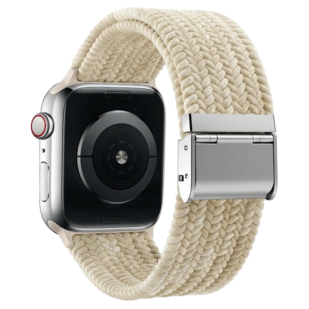 Cinturino intrecciato per Apple Watch — color galassia, chiusura con clip sicura