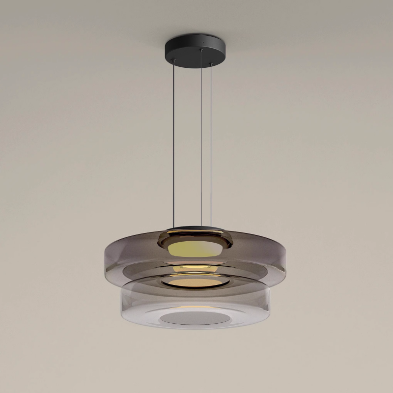 Zenor Amber Glass Layered Pendant Lamp For Dining Room And Living Room