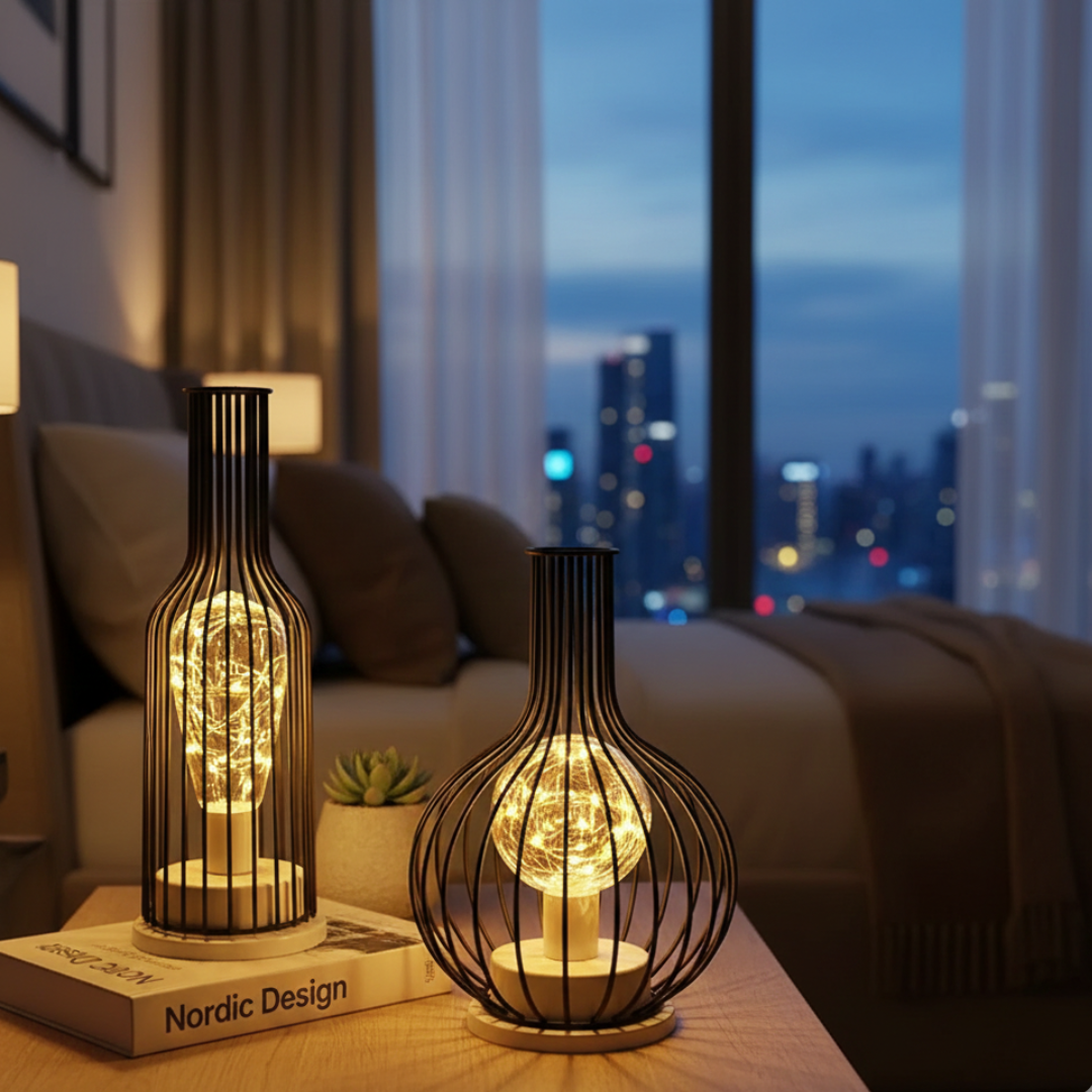 Industrielle Käfig-LED-Tischlampe für gemütliche Innenbeleuchtung in Wohnzimmern und Schlafzimmern
