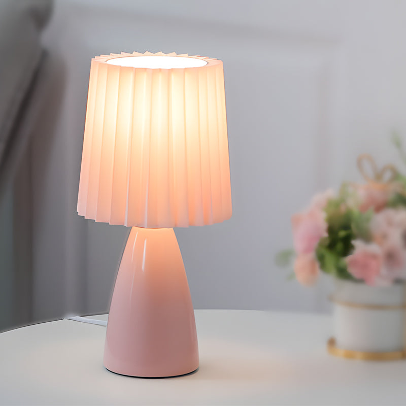 Asterra Pink Glass Base Desk Lamp With Dimmable Light And USB Port For Home Office And Study