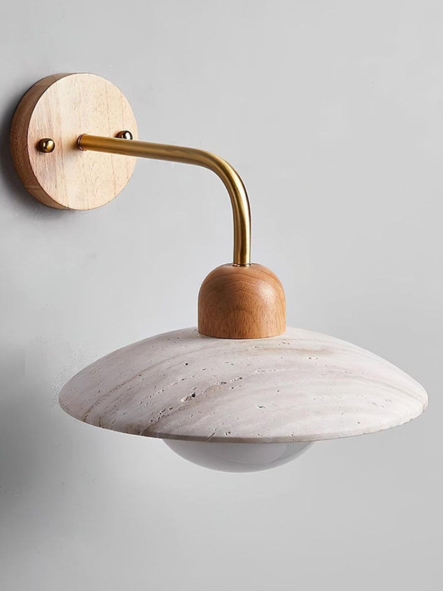 Travertine Stone Wall Light With Minimalist Disc Design And Warm Glow