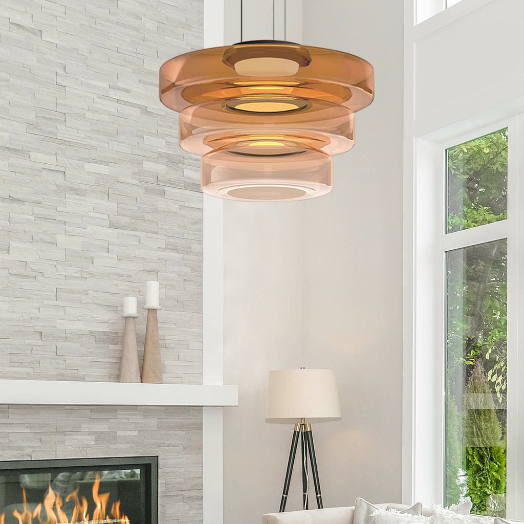 Zenor Amber Glass Layered Pendant Lamp For Dining Room And Living Room