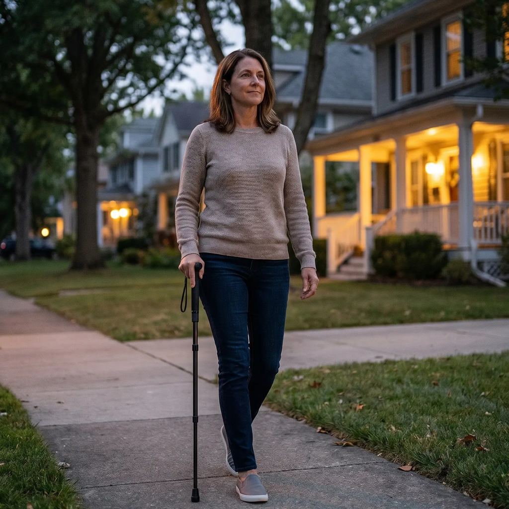 Telescoping Walking Cane With Spring-Loaded Deployment And Non-Slip Handle