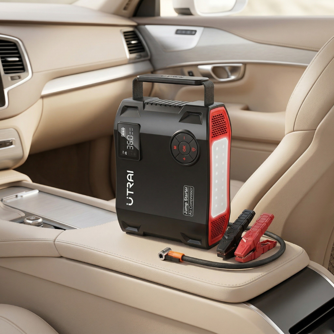 Utrai 2000A Jump Starter Power Bank Portable Car Emergency Kit With Air Compressor And LED Light