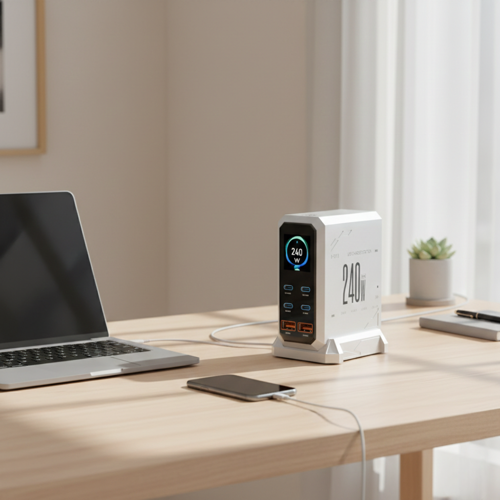 PowerMax 240W GaN Charger With Ambient Light For Fast Multi Device Recharging Anywhere