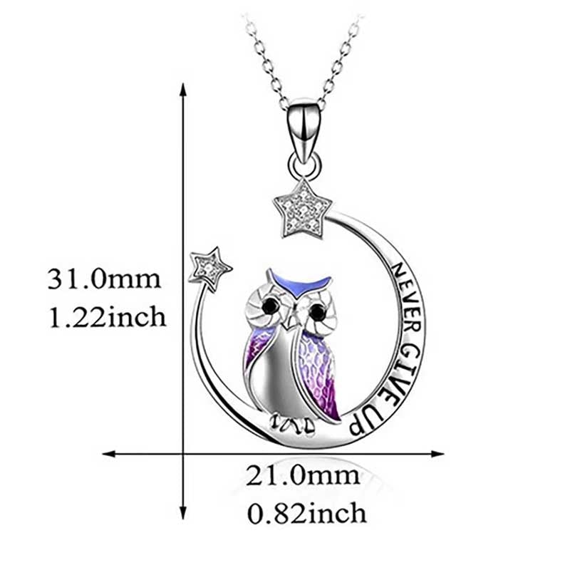 Never Give Up Owl Necklace — Moon and Stars Pendant