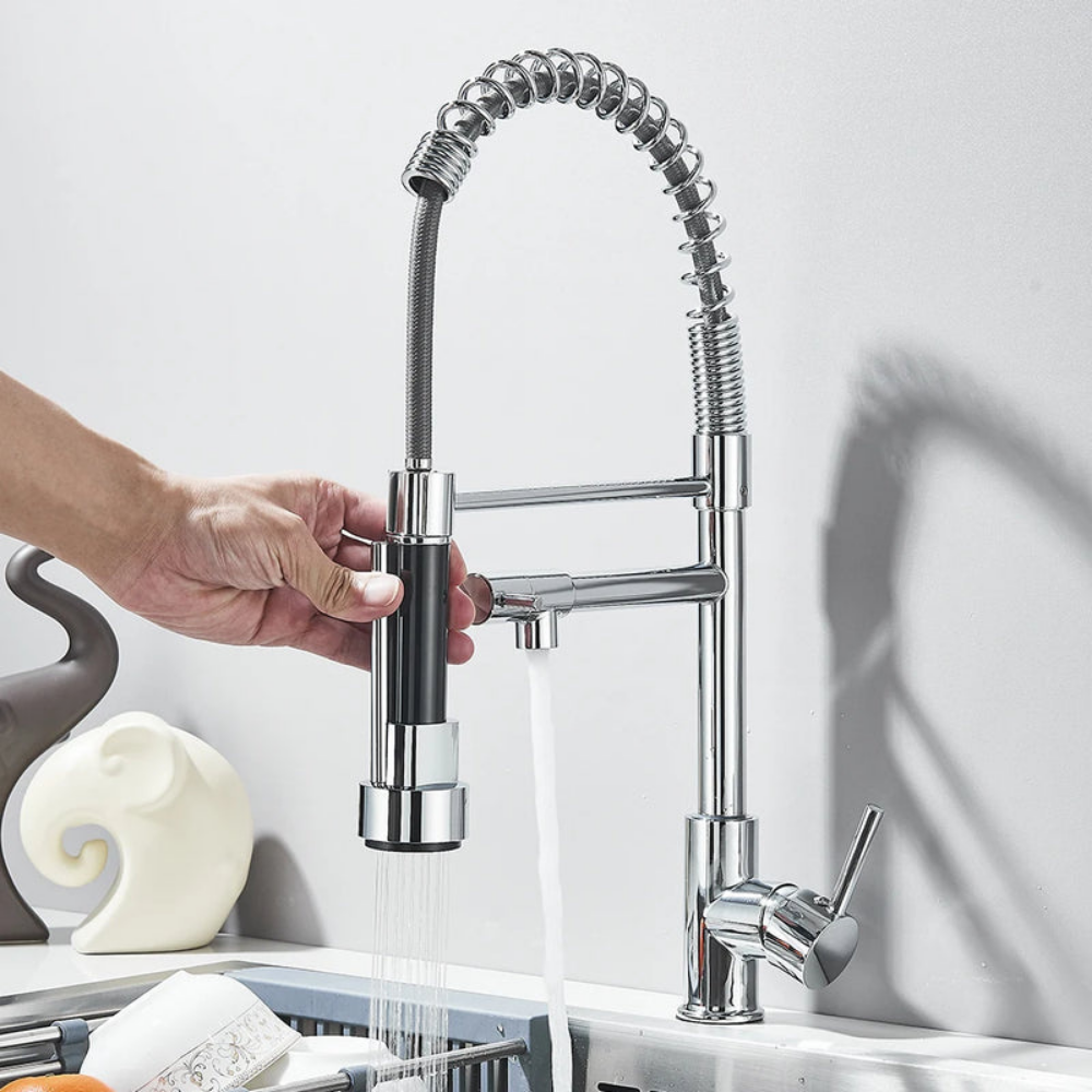 صنبور مطبخ AQUASWIVEL بسحب للأسفل — فوهة مزدوجة دوّارة
