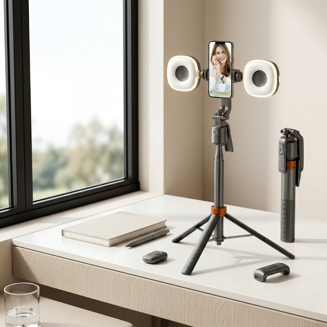 Face Tracking Smart Tripod For Vlogging With 360 Degree Rotation And Dual Fill Lights