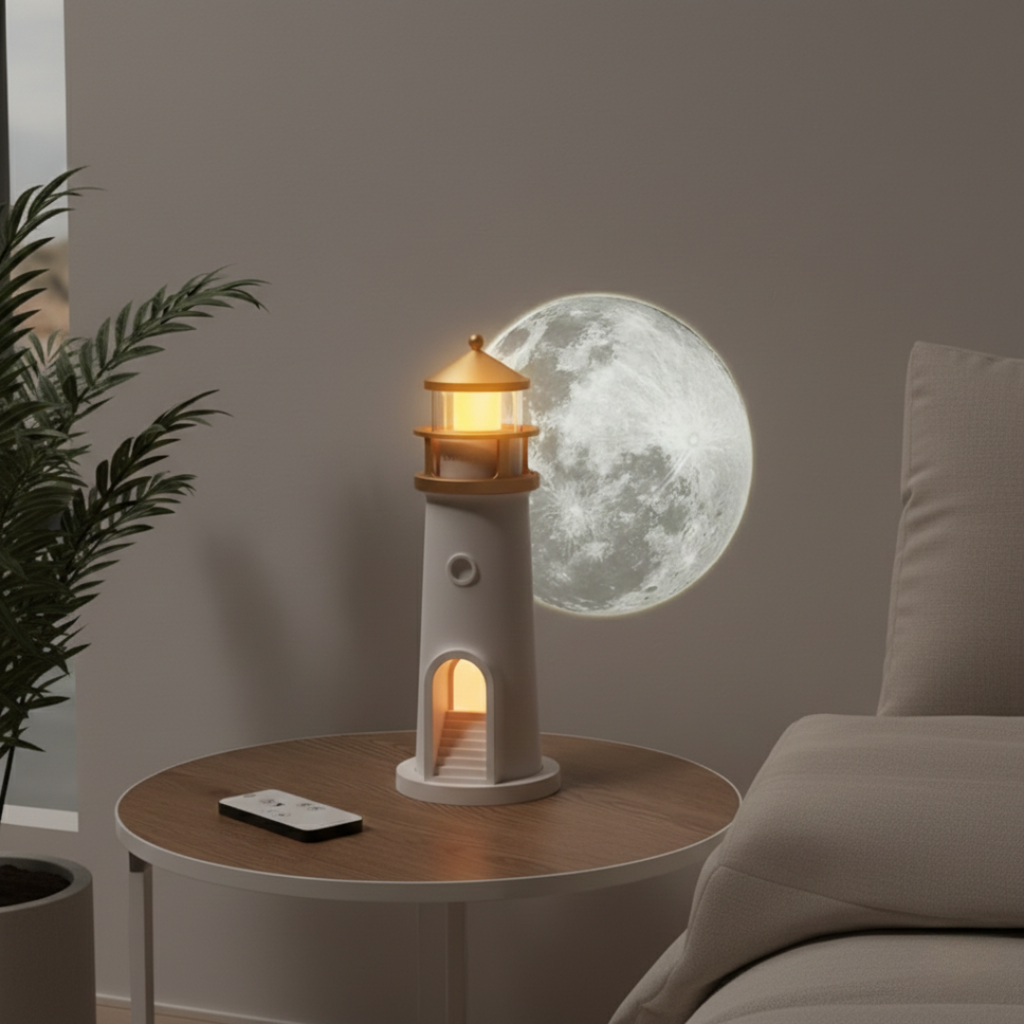Lighthouse Night Light Projection With Bluetooth Speaker For Ambient Home Ambience And Relaxing Glow