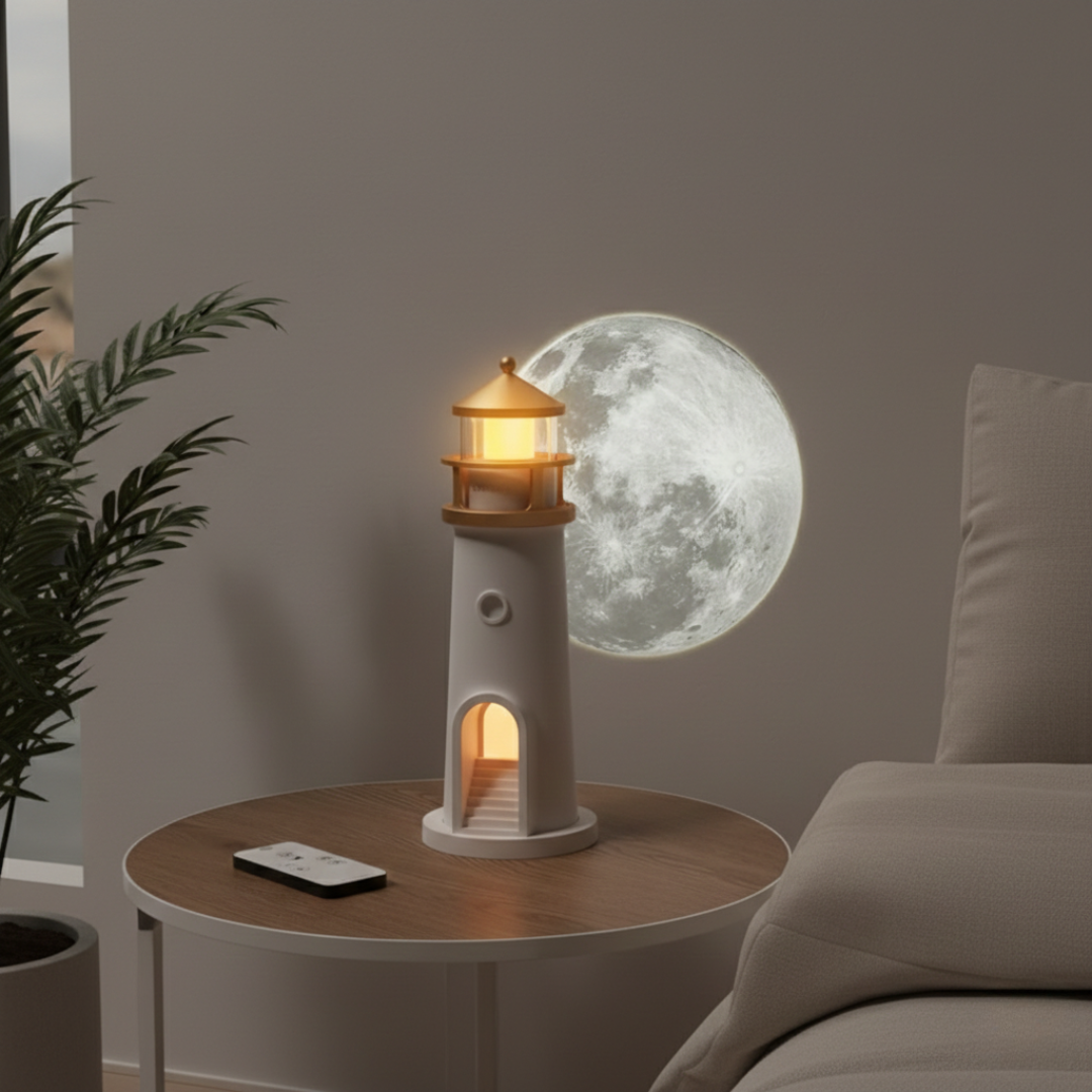 Lighthouse Night Light Projection With Bluetooth Speaker For Ambient Home Ambience And Relaxing Glow