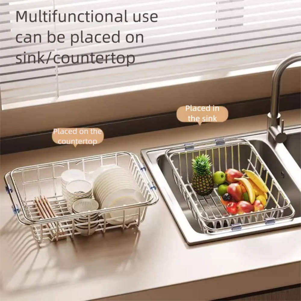 DRAINFLOW Adjustable Telescopic Sink Drain Basket – Expandable Kitchen Organizer