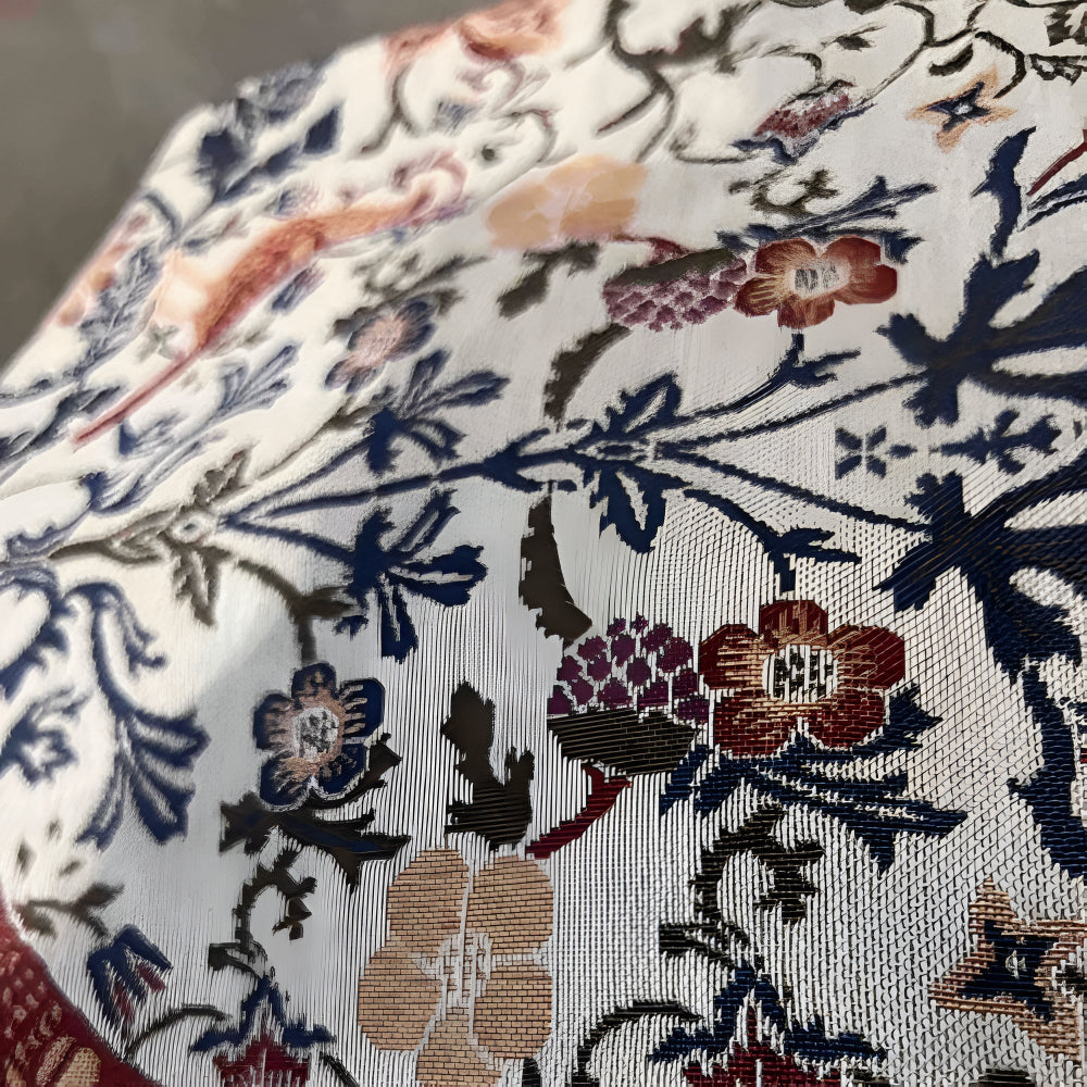 Vintage Jacquard Runner With Bird And Flower Motif, Rustic Tassel Edges
