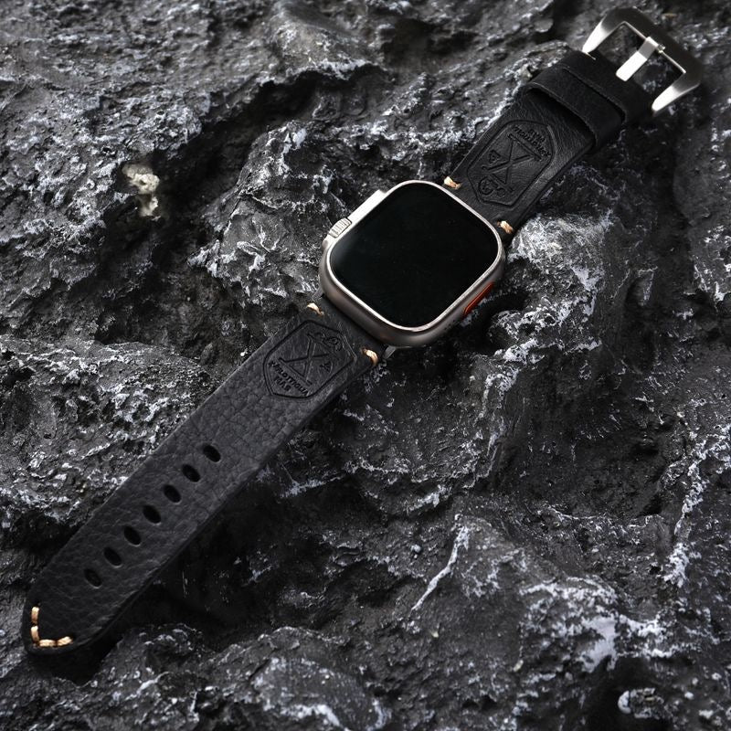 Vintage Leather Apple Watch Band With Hand-Stitched Seams Full-Grain Finish 40-49mm