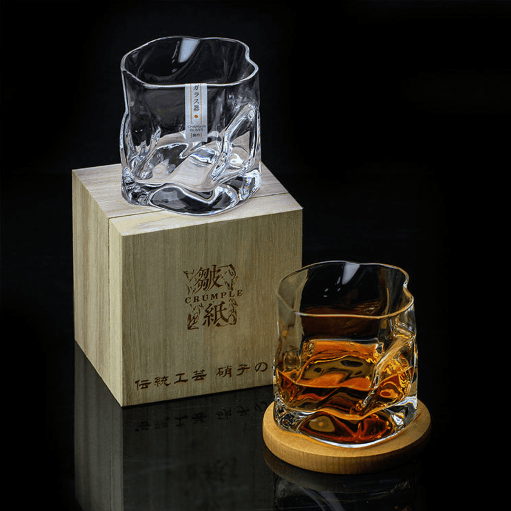 Edo Kiriko Whiskey Glass In Japanese Crystal With Crumple Design Handmade