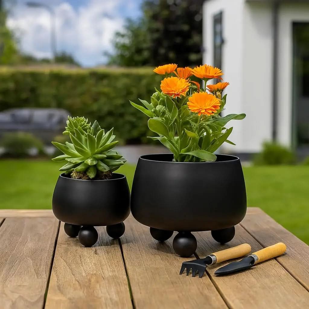 Ensemble de pots en céramique modernes NOIRBLOOM — Design minimaliste arrondi