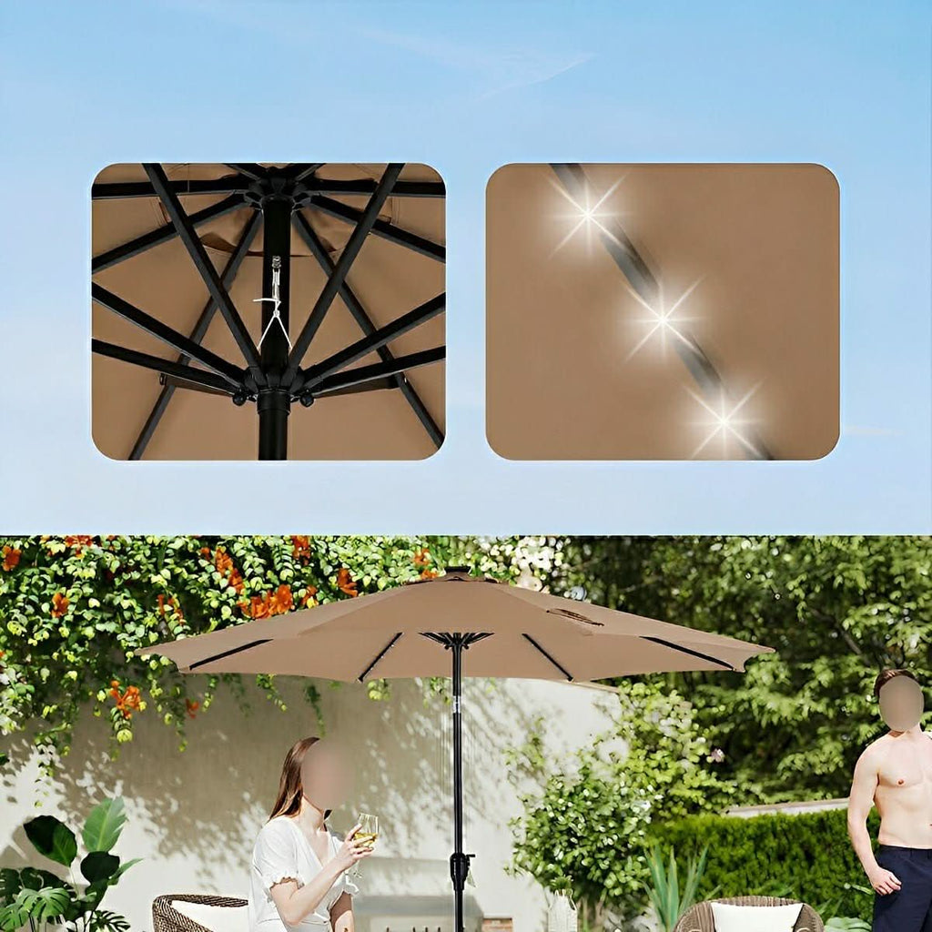 CANOPYGLOW solcellsdrivna LED-paraplylampor — justerbar lutning, kvällsstämning