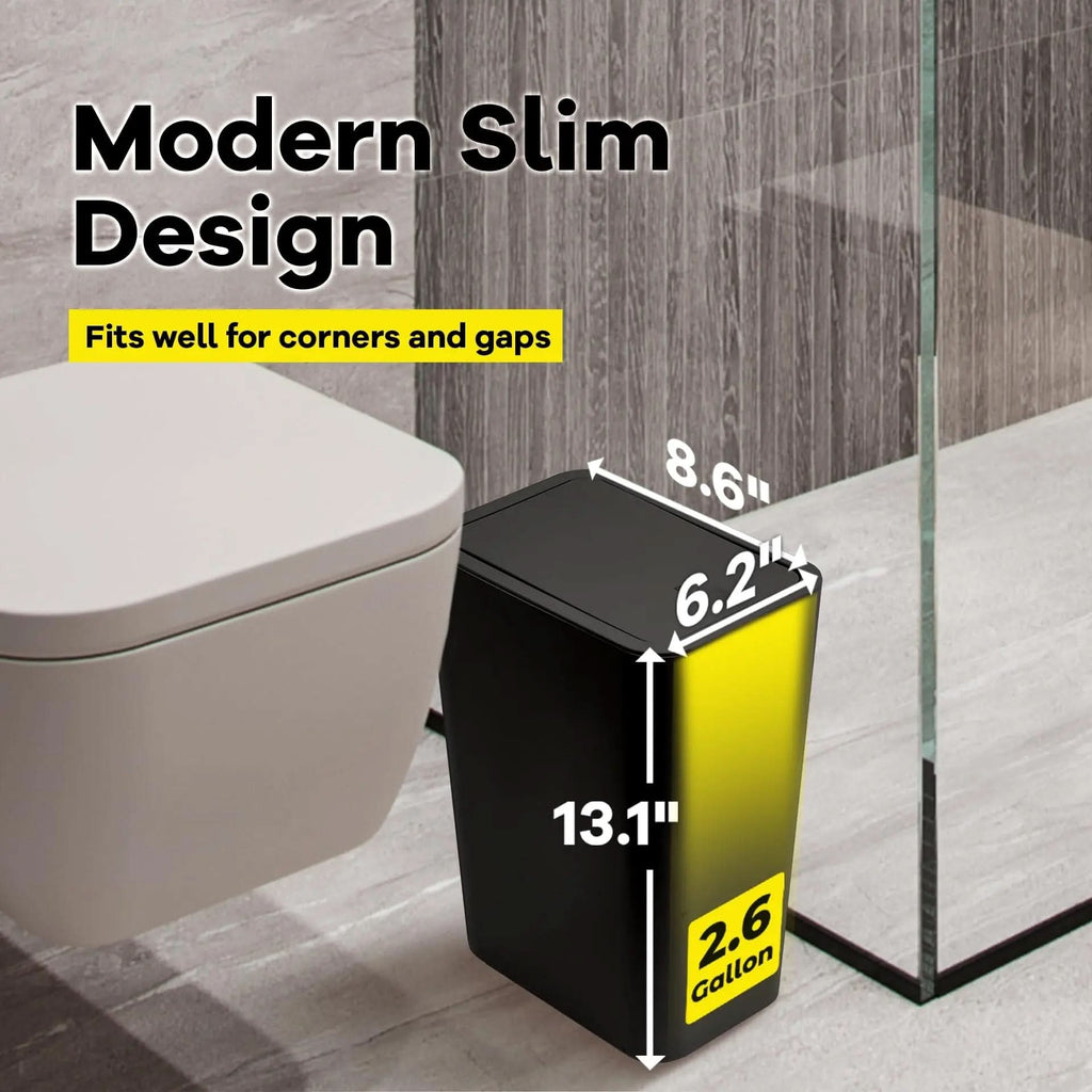 PRESSLUX 10L Slim Trash Can — Press-Top Lid, Space-Saving Design