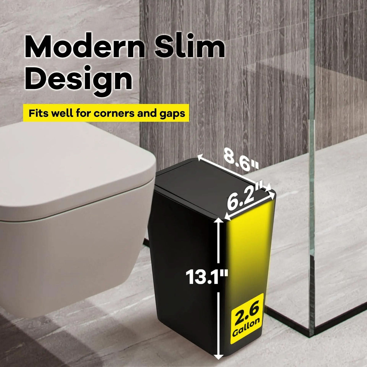 PRESSLUX 10L Slim Trash Can — Press-Top Lid, Space-Saving Design