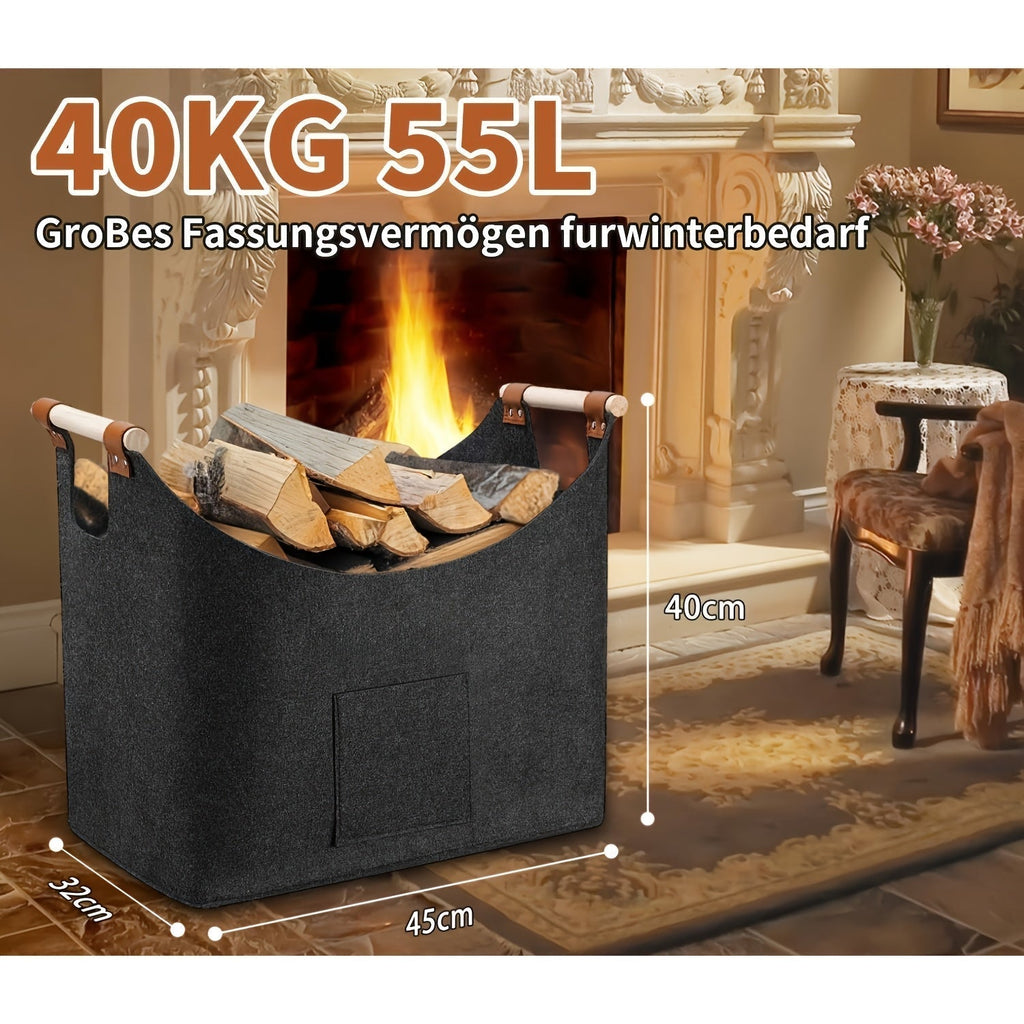 Large Felt Storage Basket For Firewood 55L For Fireplace And Stove