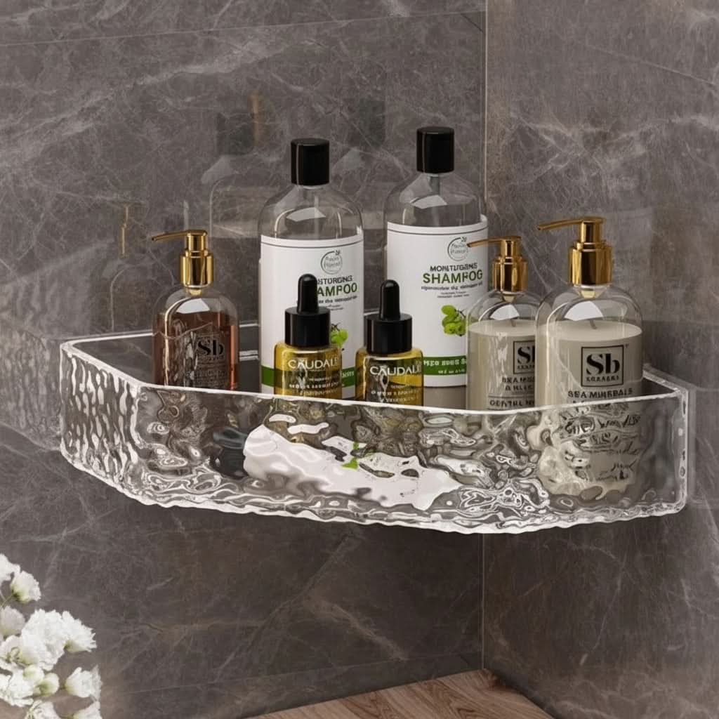 GLACIERA Wandmontierter Eck-Badezimmerregal-Organizer — Strukturierte Optik inspiriert von Gletschern