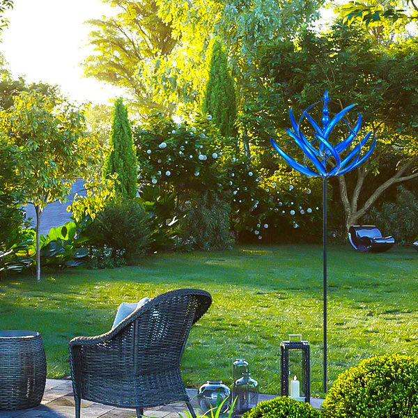 Rotating Metal Windmill Weather Vane With Bird Design, Blue And Red, 90cm Garden Decor