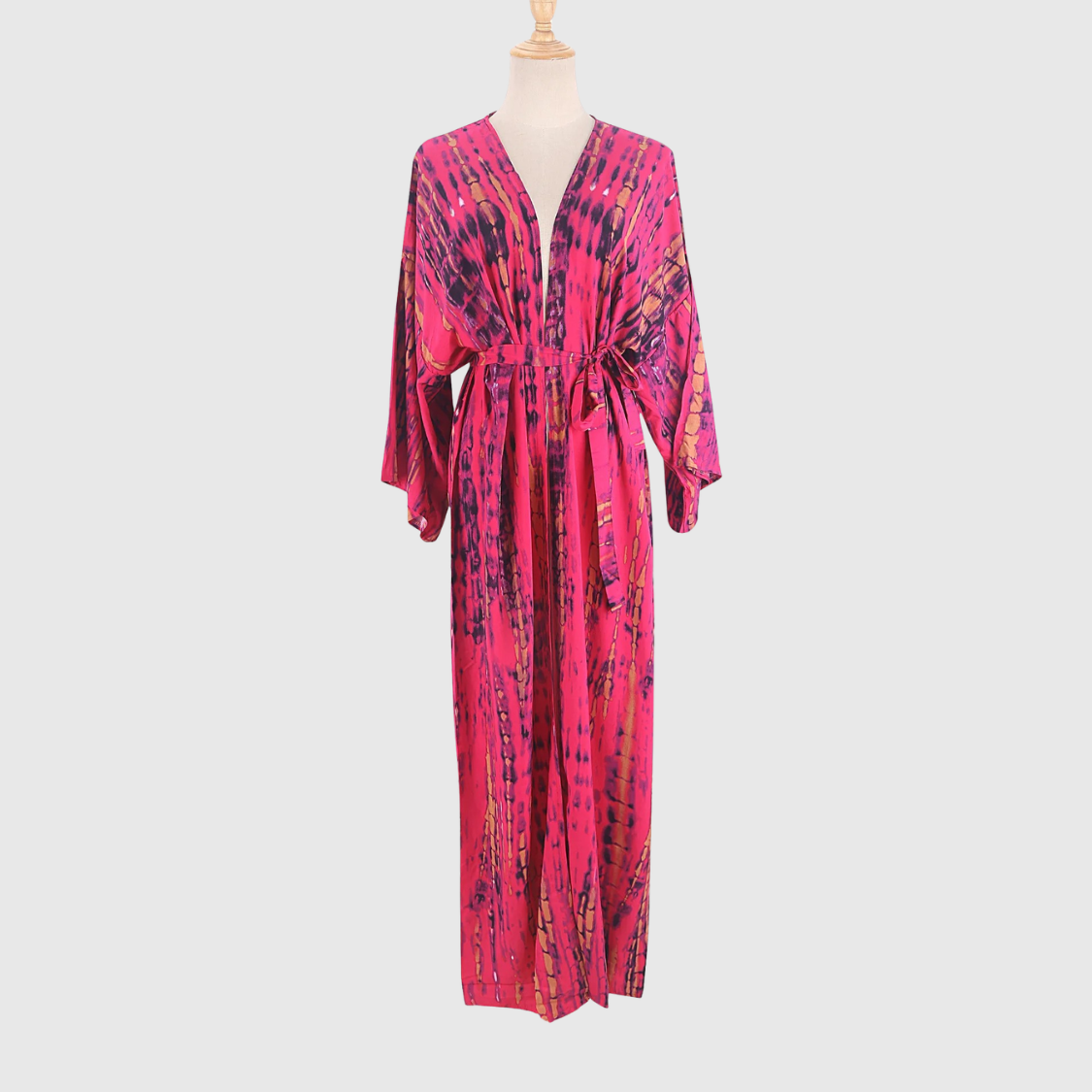 OCEANVEIL Tie Dye Beach Cover Up Kimono — Flowing Self-Belted Summer Layering Piece