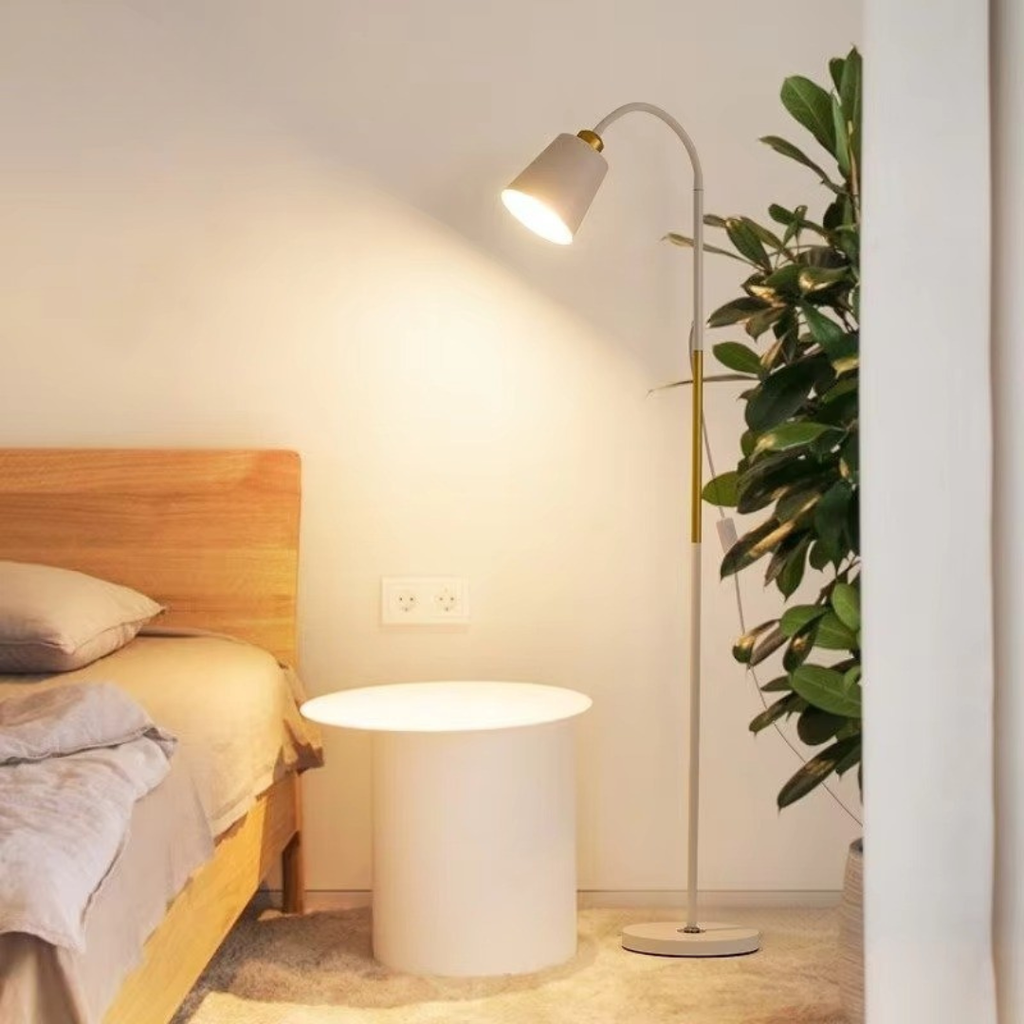 Floor Lamp Featuring Adjustable Head And LED Lighting For Reading And Ambient Living Room Use