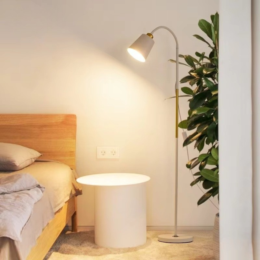 Floor Lamp Featuring Adjustable Head And LED Lighting For Reading And Ambient Living Room Use