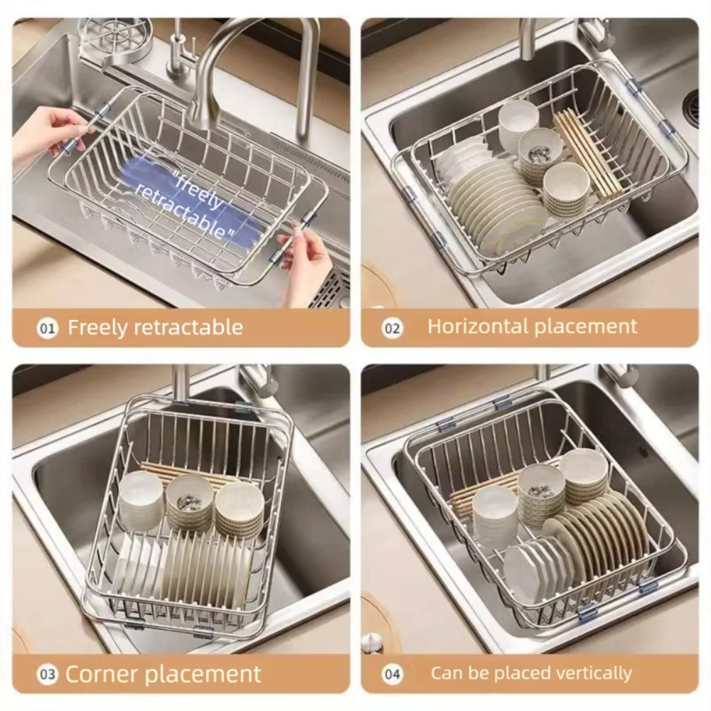 DRAINFLOW Adjustable Telescopic Sink Drain Basket – Expandable Kitchen Organizer