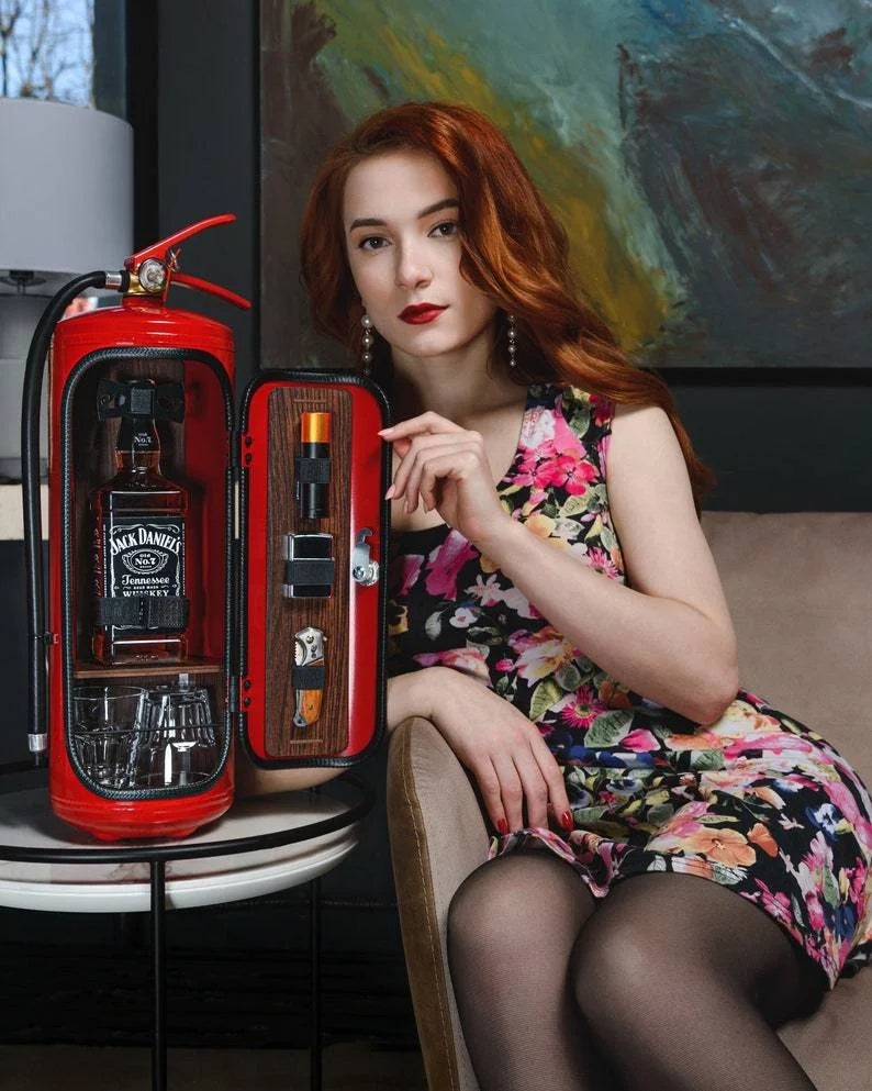 Mancave Red Metal Bottle Storage Disguised Fire Extinguisher