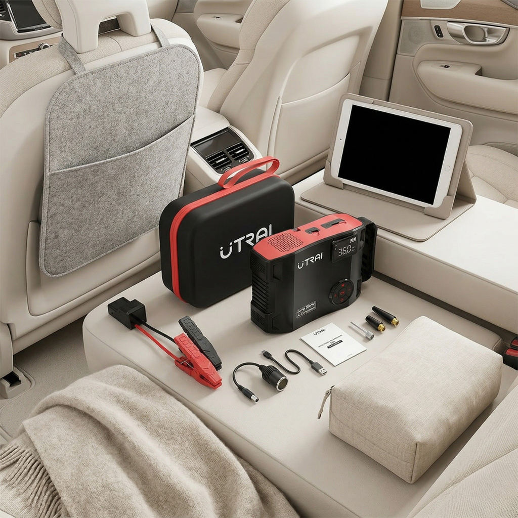 Utrai 2000A Jump Starter Power Bank Portable Car Emergency Kit With Air Compressor And LED Light