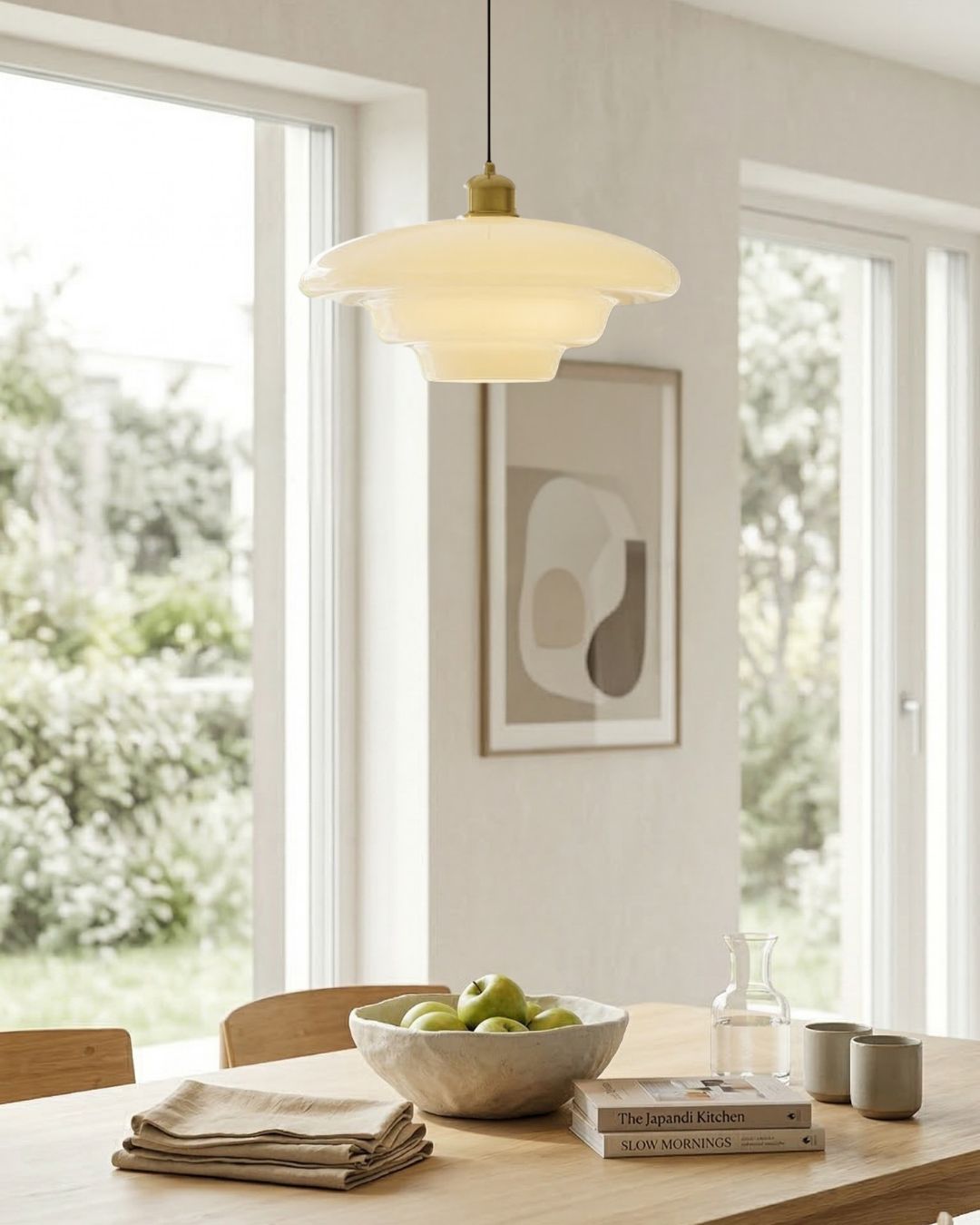 TINA Pendant Light, Mid-Century Milk-White Glass With Brushed Brass, Adjustable E27