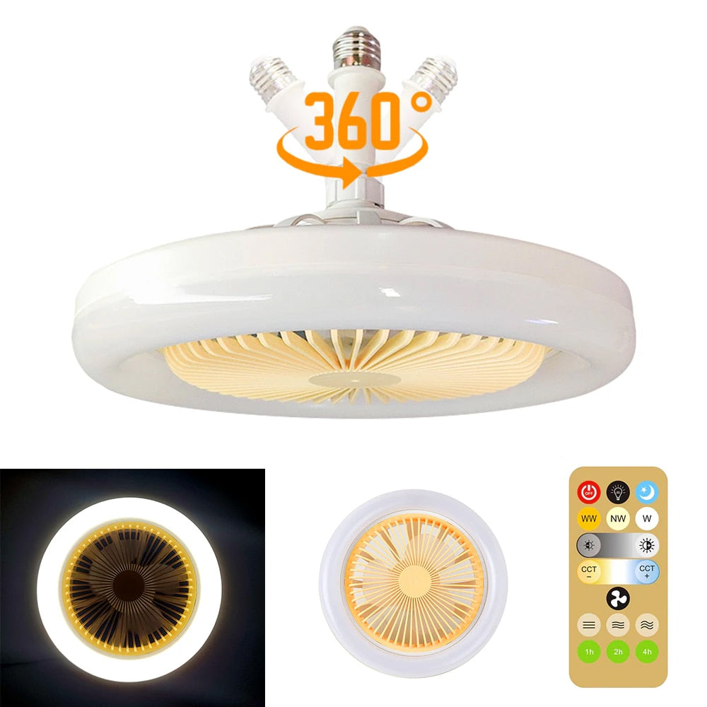 Ceiling Fan With Built-In LED Light And 360 Degree Swivel E27 Socket