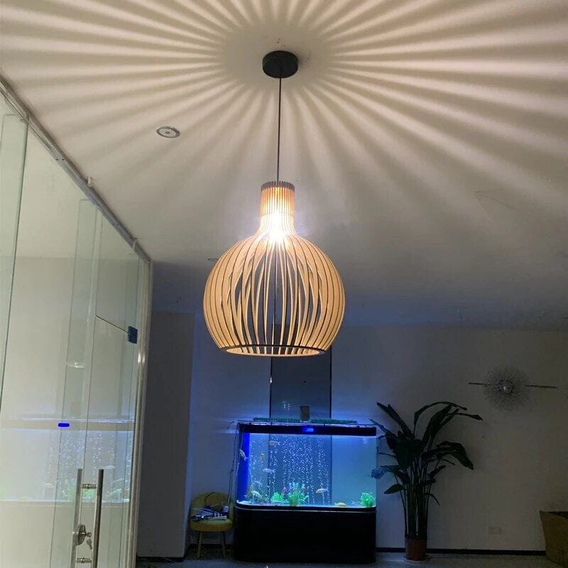 Nordhaven Rustic Light Pendant In Wooden Cage Ceiling Fixture With Adjustable Cord