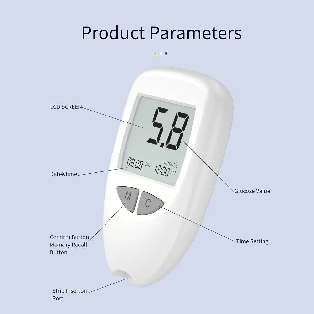 Portable Glucose Meter Kit — 50 Test Strips, Sterile Lancets, Lightweight Design
