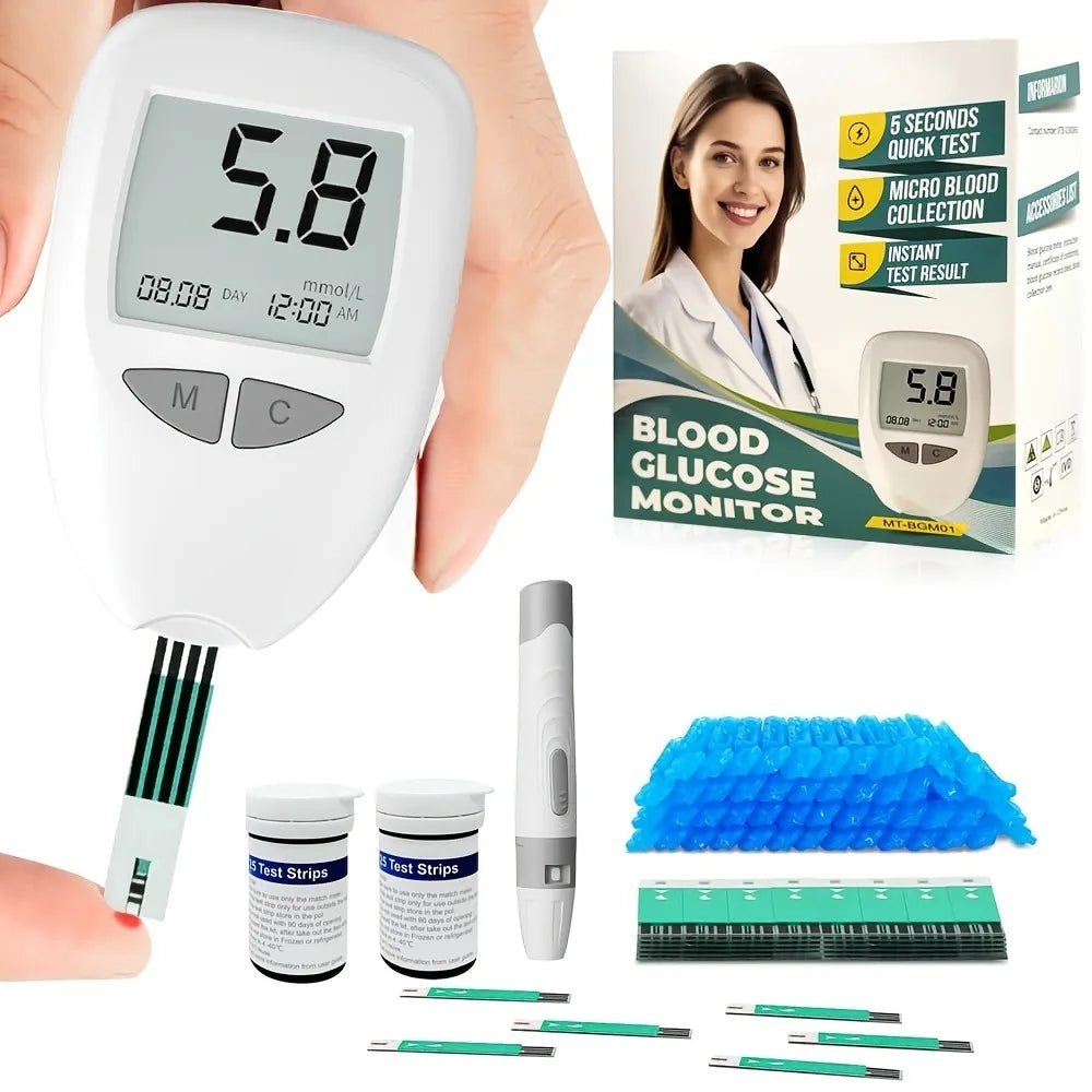 Portable Glucose Meter Kit — 50 Test Strips, Sterile Lancets, Lightweight Design