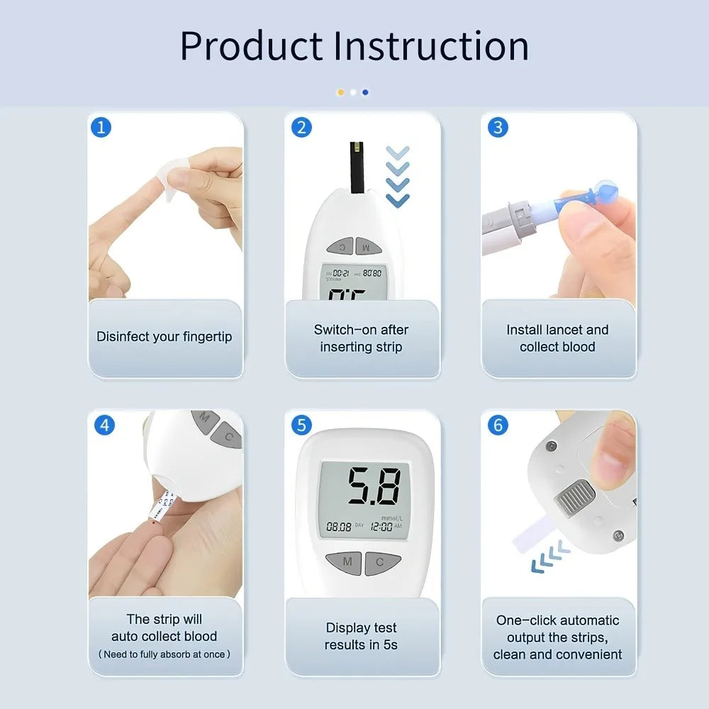 Portable Glucose Meter Kit — 50 Test Strips, Sterile Lancets, Lightweight Design