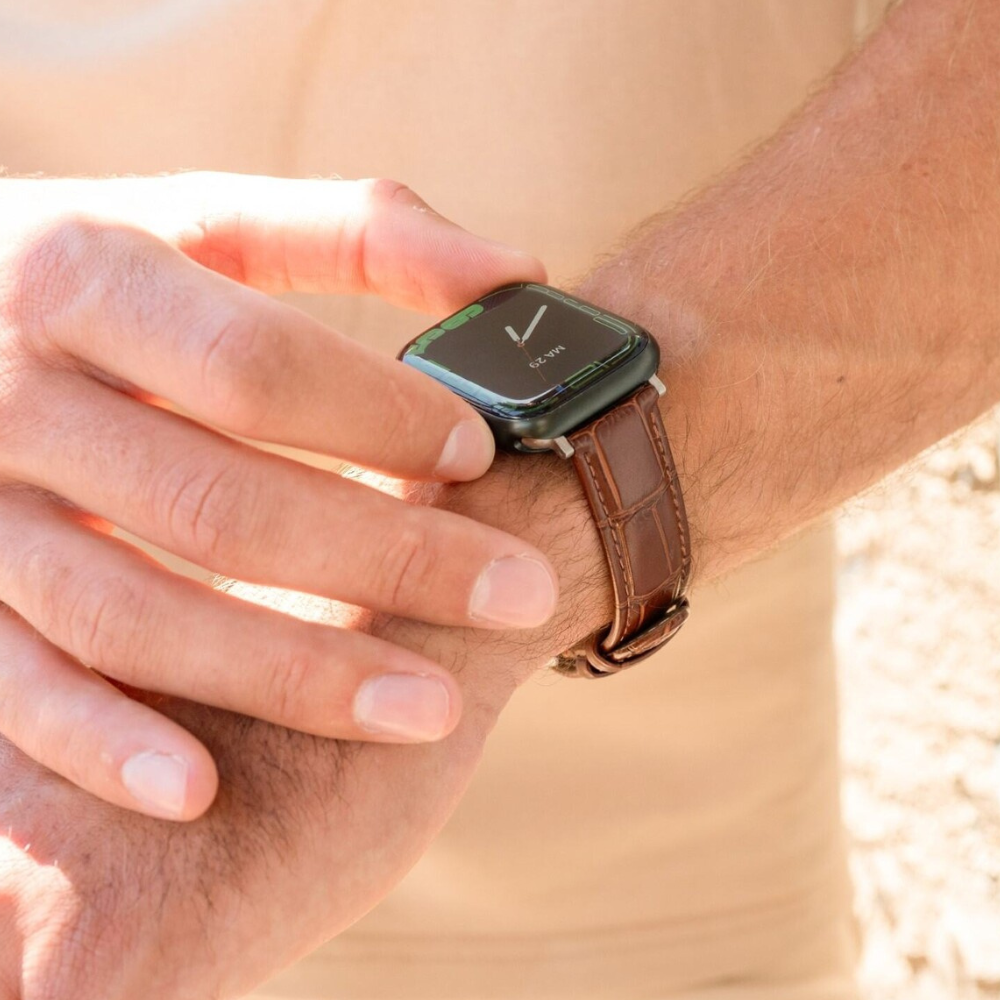 Apple Watch Brown Crocodile Grain Leather Strap
