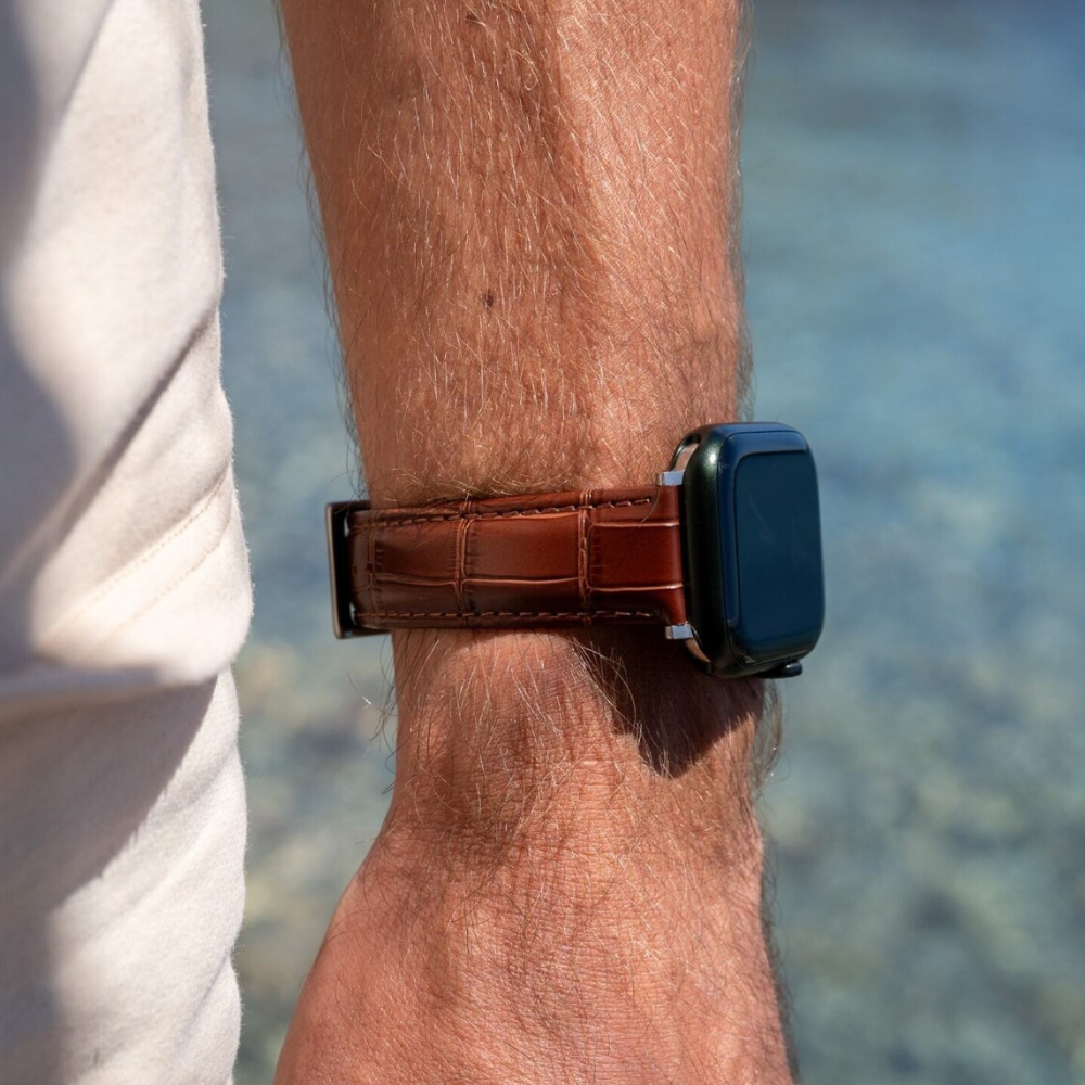 Apple Watch Brown Crocodile Grain Leather Strap